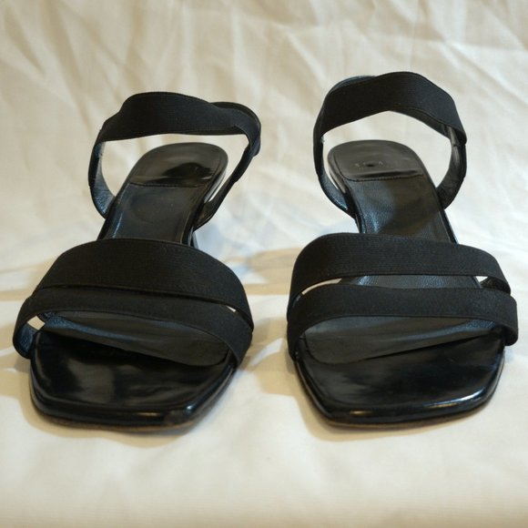 Stuart Weitzman Black Strappy Elastic Low Heel Slingback Sandals Size 7M Nice! - Picture 3 of 6